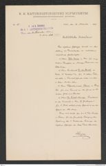 k.k. naturhistorisches Hofmuseum, Intendanzakten 1885-1896 (Hauer), Aktenzahl Z.654/1891, Seite 1